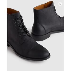 Crafted Leather Cap Toe Lace Up Boot Matte Black Size 9